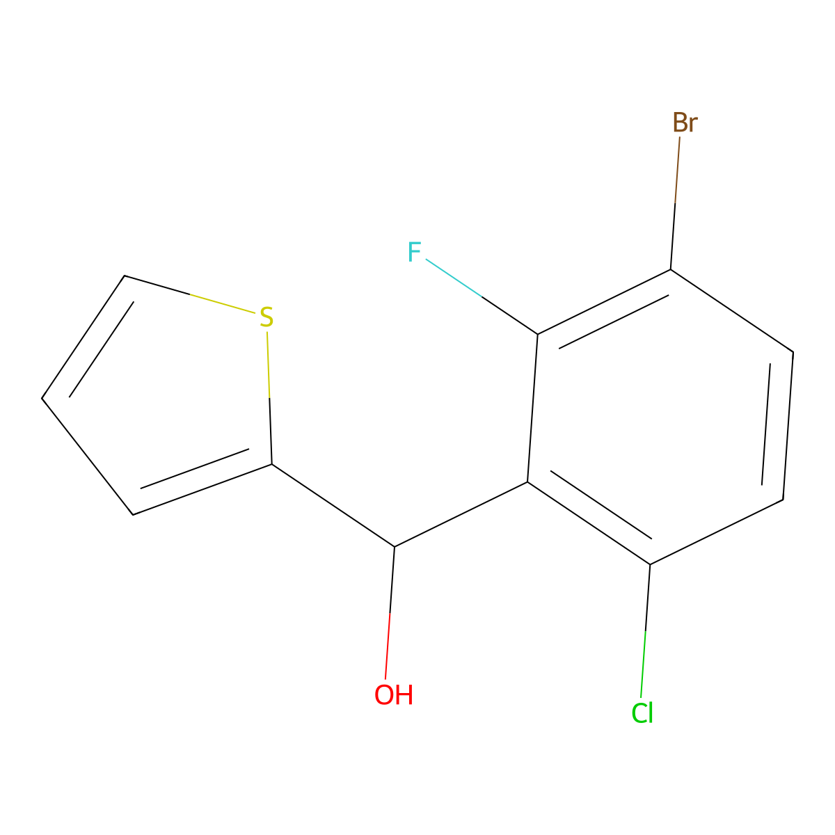 (3-Bromo-6-chloro-2-fluorophenyl)(thiophen-2-yl)methanol molecular structure, CAS 3002525-29-0
