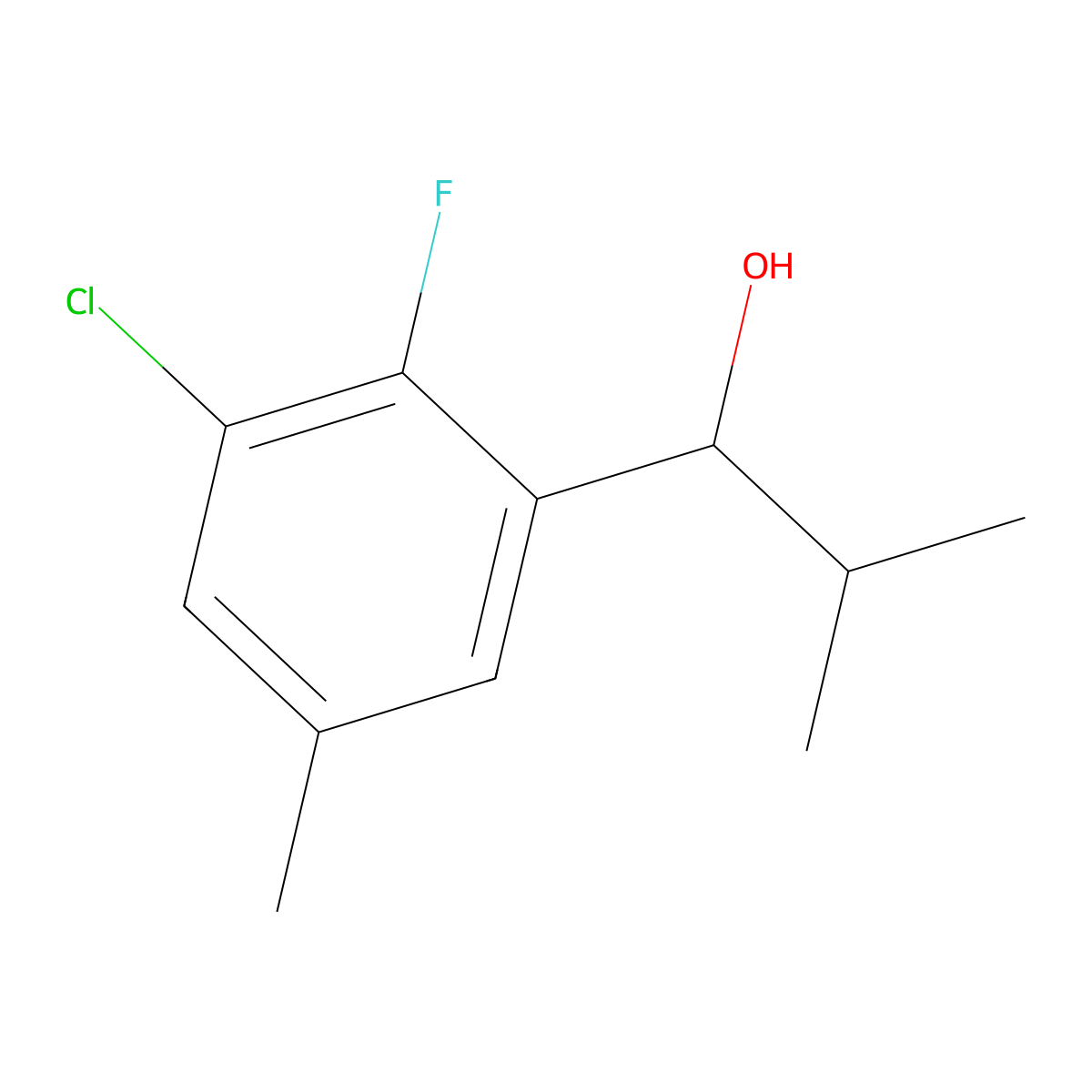 1-(3-Chloro-2-fluoro-5-methylphenyl)-2-methylpropan-1-ol molecular structure, CAS 3002526-28-2