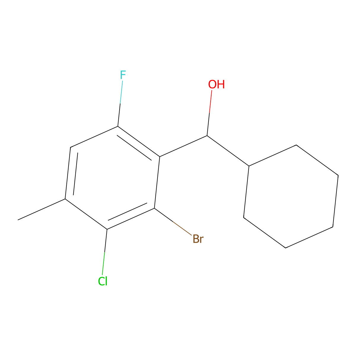 (2-Bromo-3-chloro-6-fluoro-4-methylphenyl)(cyclohexyl)methanol molecular structure, CAS 3002527-37-6