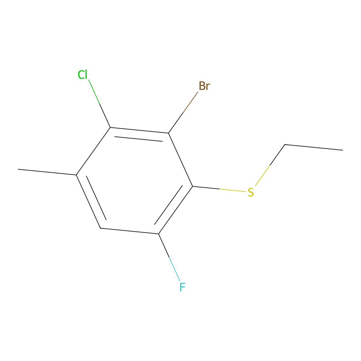 (2-Bromo-3-chloro-6-fluoro-4-methylphenyl)(ethyl)sulfane molecular structure, CAS 3002530-02-8