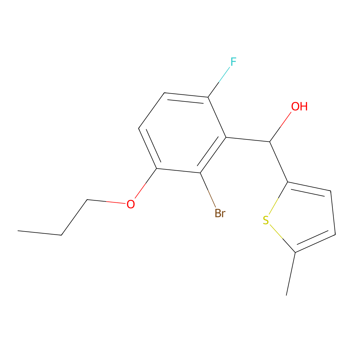 (2-Bromo-6-fluoro-3-propoxyphenyl)(5-methylthiophen-2-yl)methanol molecular structure, CAS 3002532-02-4