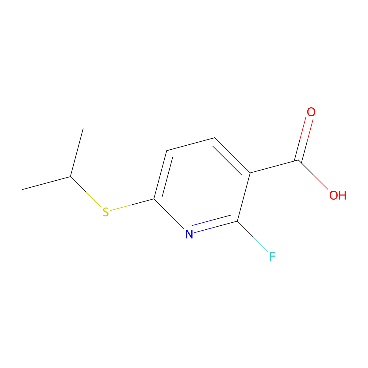 2-Fluoro-6-(isopropylthio)nicotinic acid molecular structure, CAS 3002532-66-0