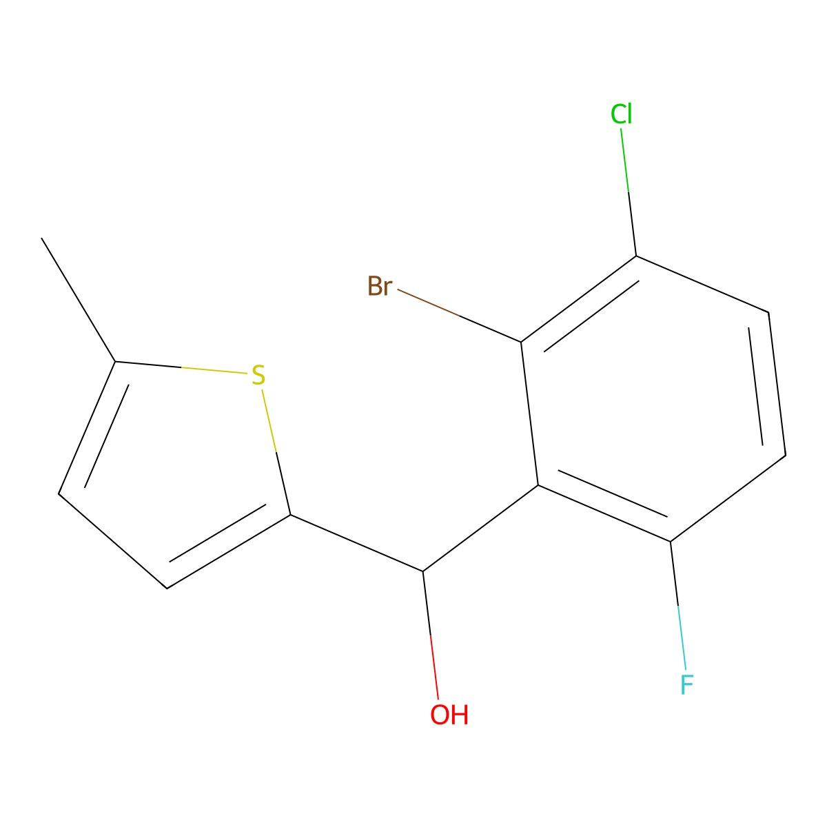 (2-Bromo-3-chloro-6-fluorophenyl)(5-methylthiophen-2-yl)methanol molecular structure, CAS 3002535-35-2