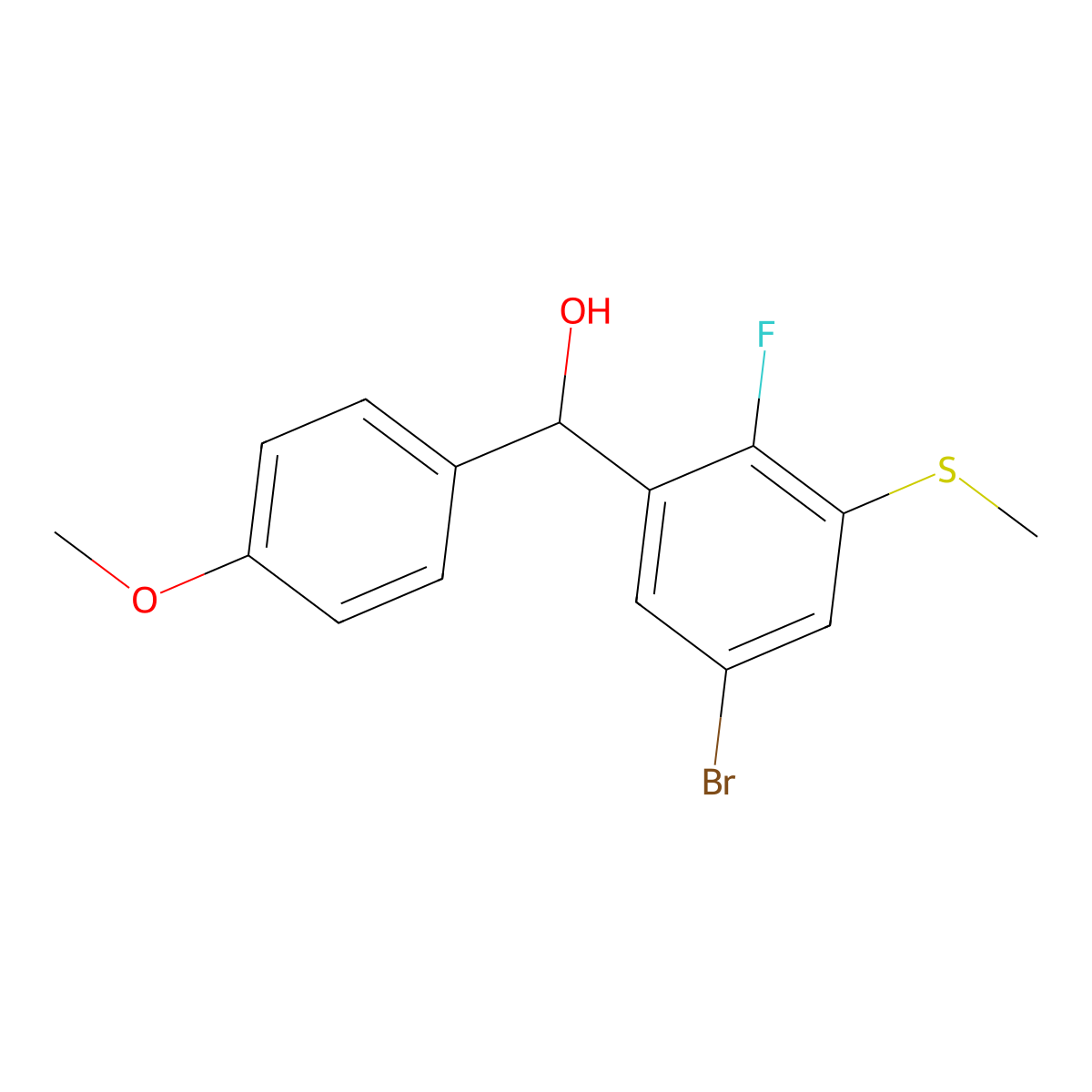(5-Bromo-2-fluoro-3-(methylthio)phenyl)(4-methoxyphenyl)methanol molecular structure, CAS 3002537-11-0