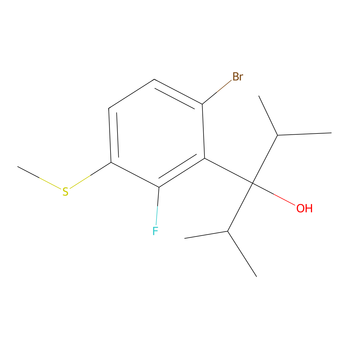 3-(6-Bromo-2-fluoro-3-(methylthio)phenyl)-2,4-dimethylpentan-3-ol molecular structure, CAS 3002537-73-4