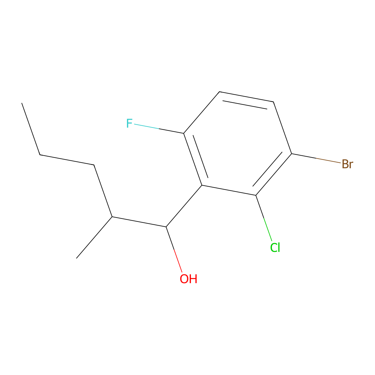 1-(3-Bromo-2-chloro-6-fluorophenyl)-2-methylpentan-1-ol molecular structure, CAS 3002543-33-8