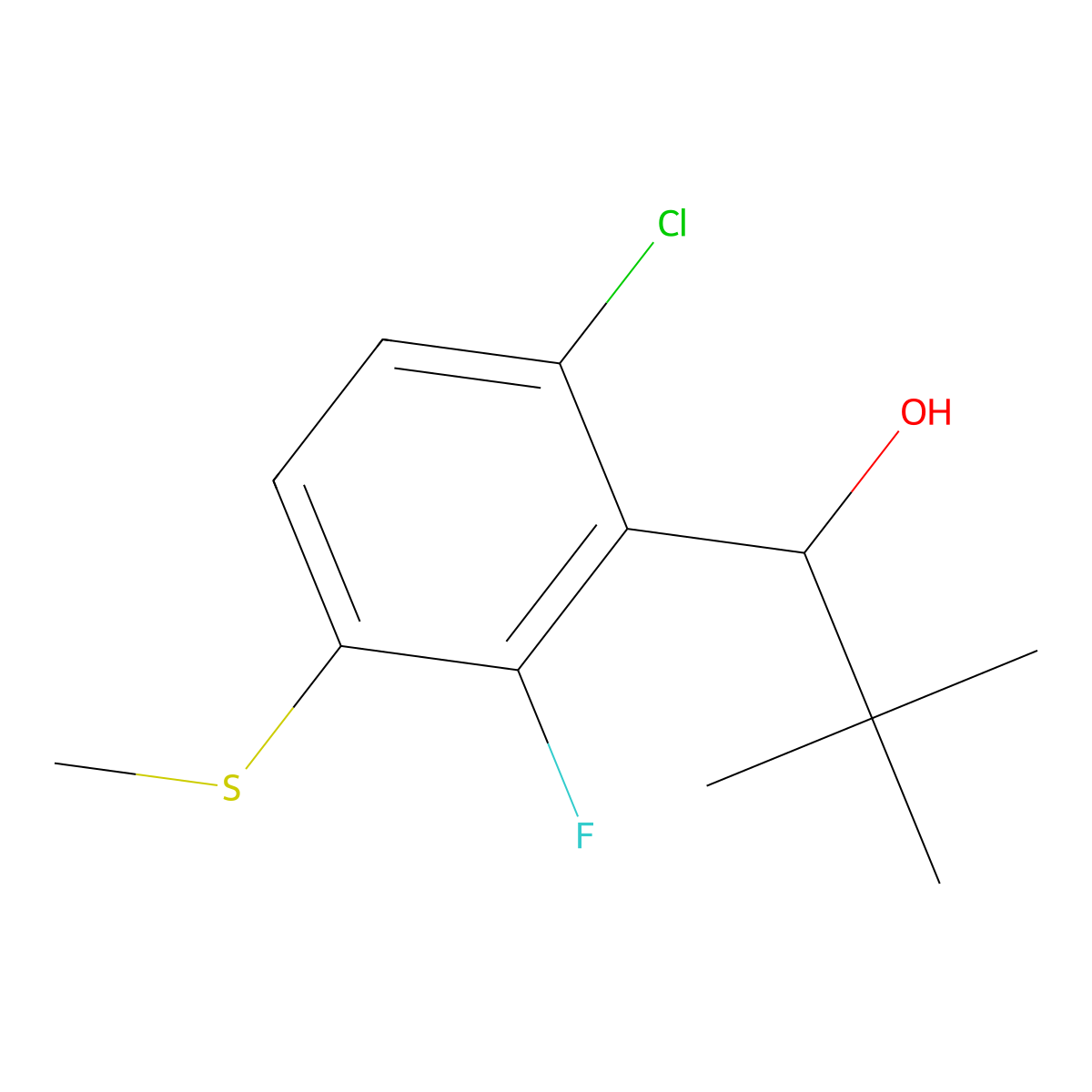 1-(6-Chloro-2-fluoro-3-(methylthio)phenyl)-2,2-dimethylpropan-1-ol molecular structure, CAS 3002543-67-8