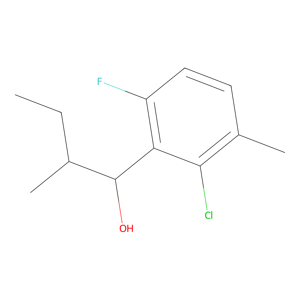 1-(2-Chloro-6-fluoro-3-methylphenyl)-2-methylbutan-1-ol molecular structure, CAS 3002553-46-7