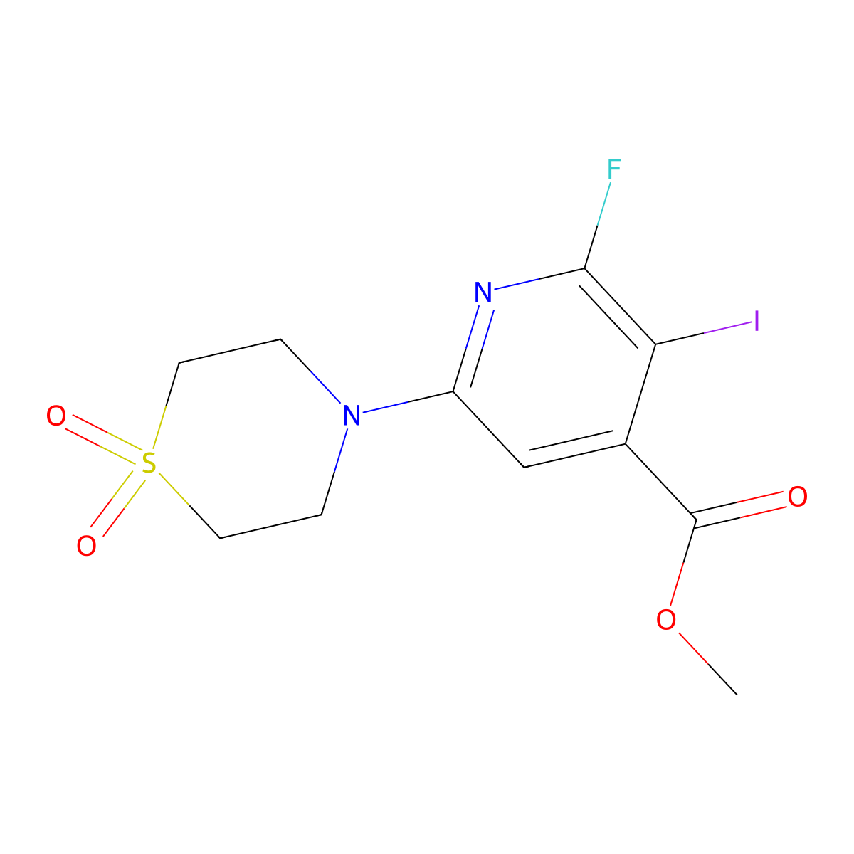 Methyl 6-(1,1-dioxidothiomorpholino)-2-fluoro-3-iodoisonicotinate molecular structure, CAS 3002968-26-2