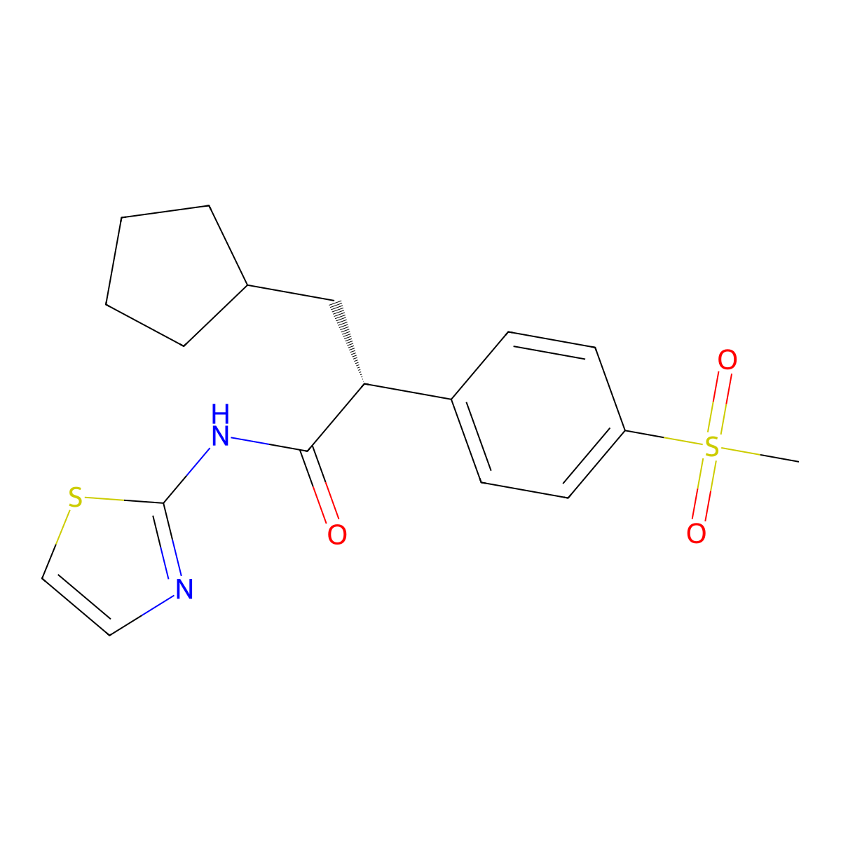 (2R)-3-cyclopentyl-2-(4-methylsulfonylphenyl)-N-(2-thiazolyl)propanamide molecular structure, CAS 300353-13-3