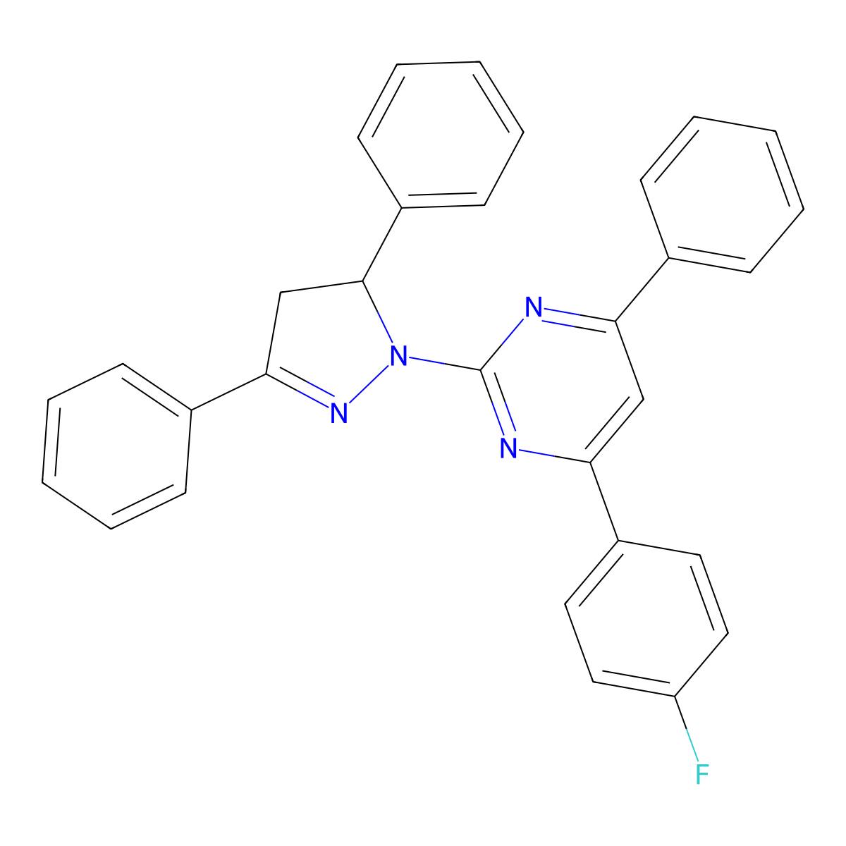 2-(3,5-Diphenyl-3,4-dihydropyrazol-2-yl)-4-(4-fluorophenyl)-6-phenylpyrimidine molecular structure, CAS 300359-16-4