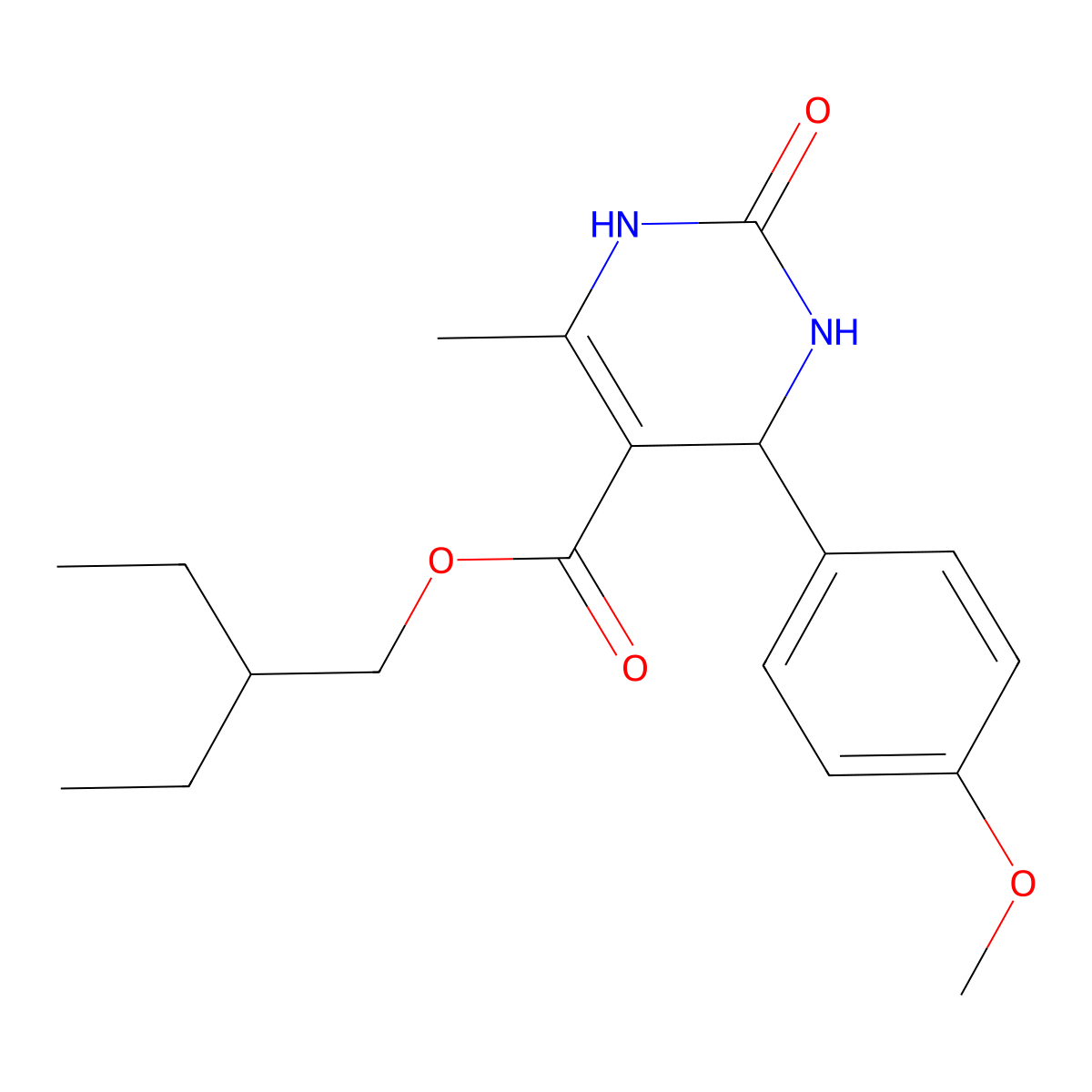 2-Ethylbutyl 4-(4-methoxyphenyl)-6-methyl-2-oxo-1,2,3,4-tetrahydropyrimidine-5-carboxylate molecular structure, CAS 300360-01-4