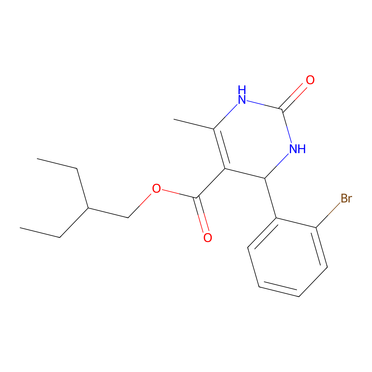 2-Ethylbutyl 4-(2-bromophenyl)-6-methyl-2-oxo-1,2,3,4-tetrahydropyrimidine-5-carboxylate molecular structure, CAS 300360-02-5
