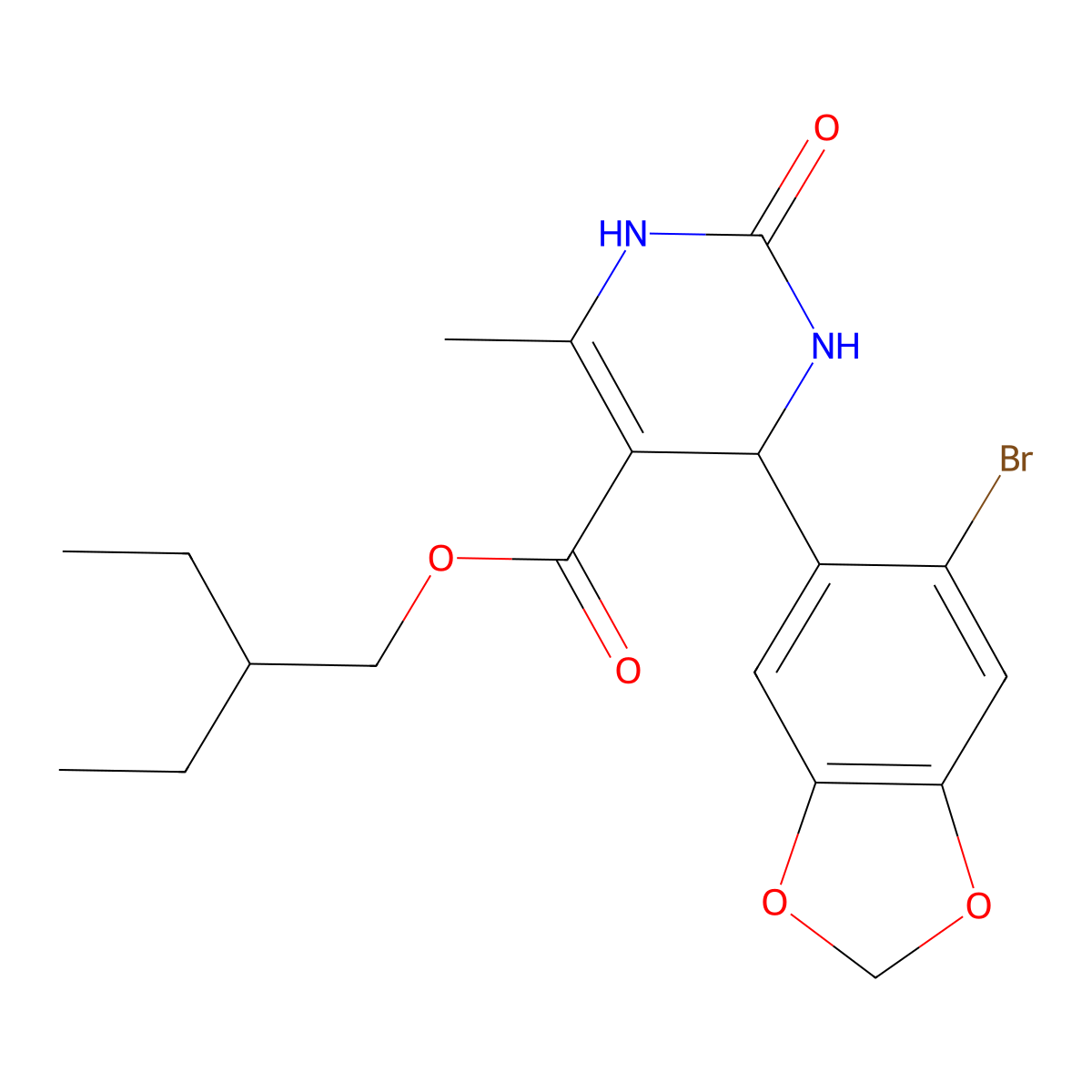 2-Ethylbutyl 4-(6-bromobenzo[d][1,3]dioxol-5-yl)-6-methyl-2-oxo-1,2,3,4-tetrahydropyrimidine-5-carboxylate molecular structure, CAS 300360-05-8