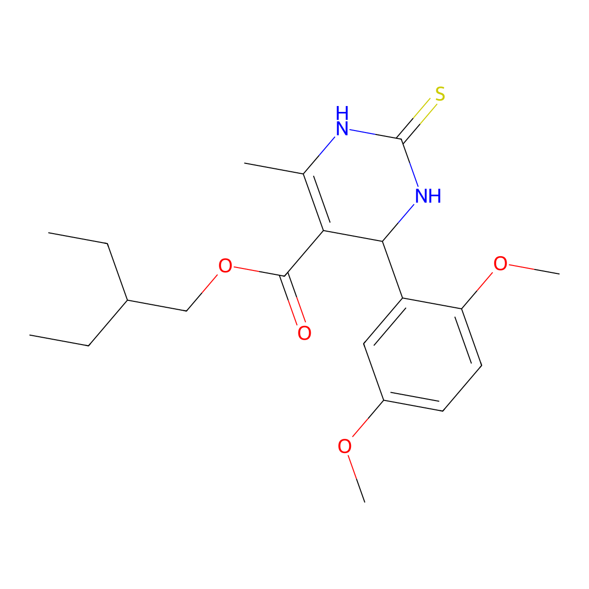 2-Ethylbutyl 4-(2,5-dimethoxyphenyl)-6-methyl-2-thioxo-1,2,3,4-tetrahydropyrimidine-5-carboxylate molecular structure, CAS 300360-11-6