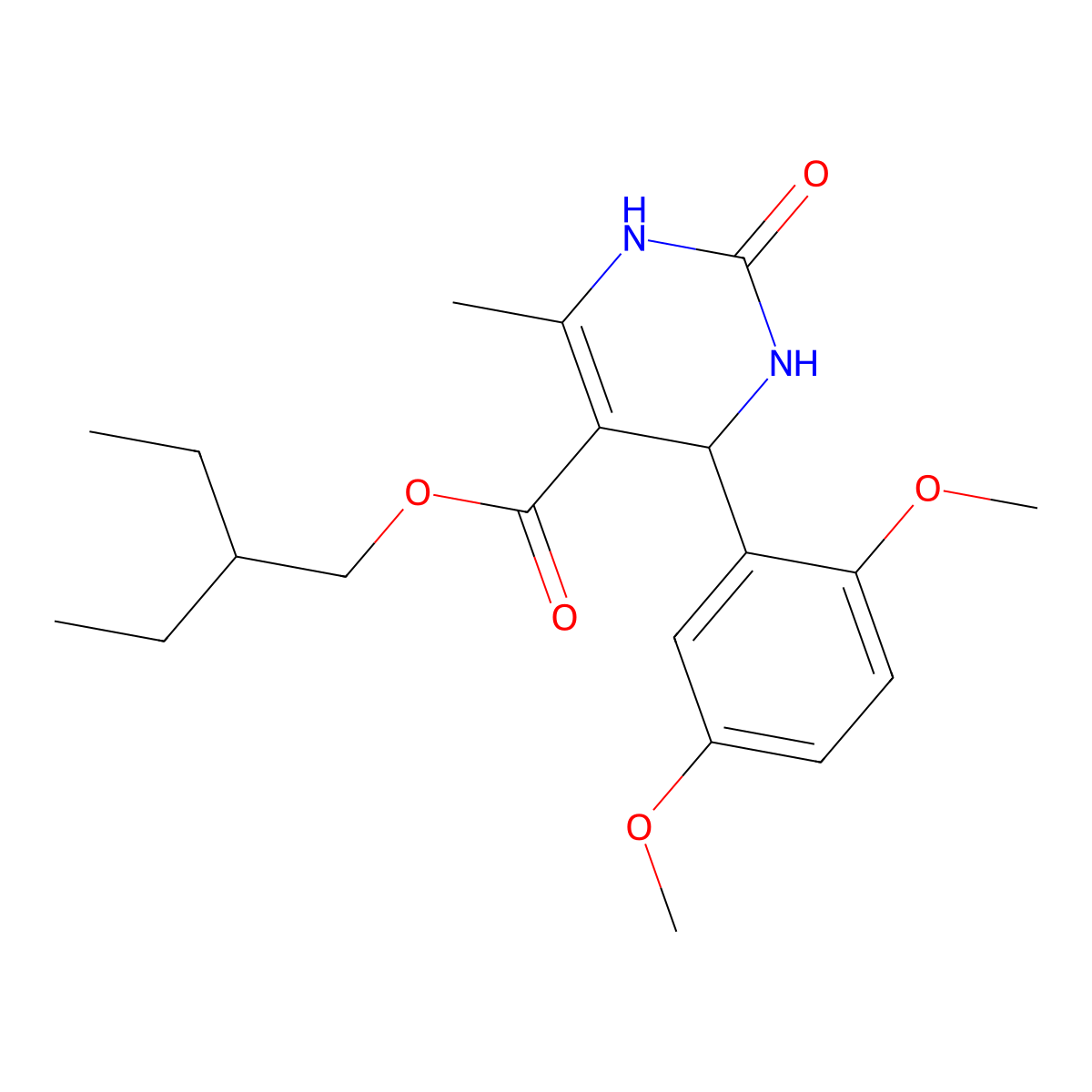 2-Ethylbutyl 4-(2,5-dimethoxyphenyl)-6-methyl-2-oxo-1,2,3,4-tetrahydropyrimidine-5-carboxylate molecular structure, CAS 300360-13-8