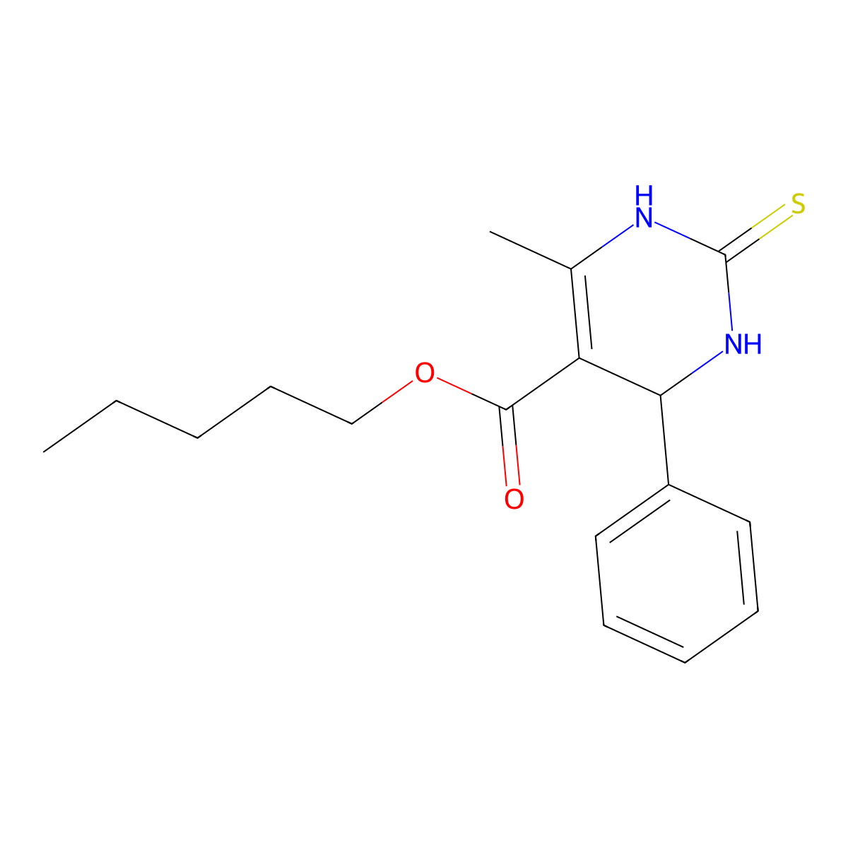 Pentyl 6-methyl-4-phenyl-2-thioxo-1,2,3,4-tetrahydropyrimidine-5-carboxylate molecular structure, CAS 300360-15-0