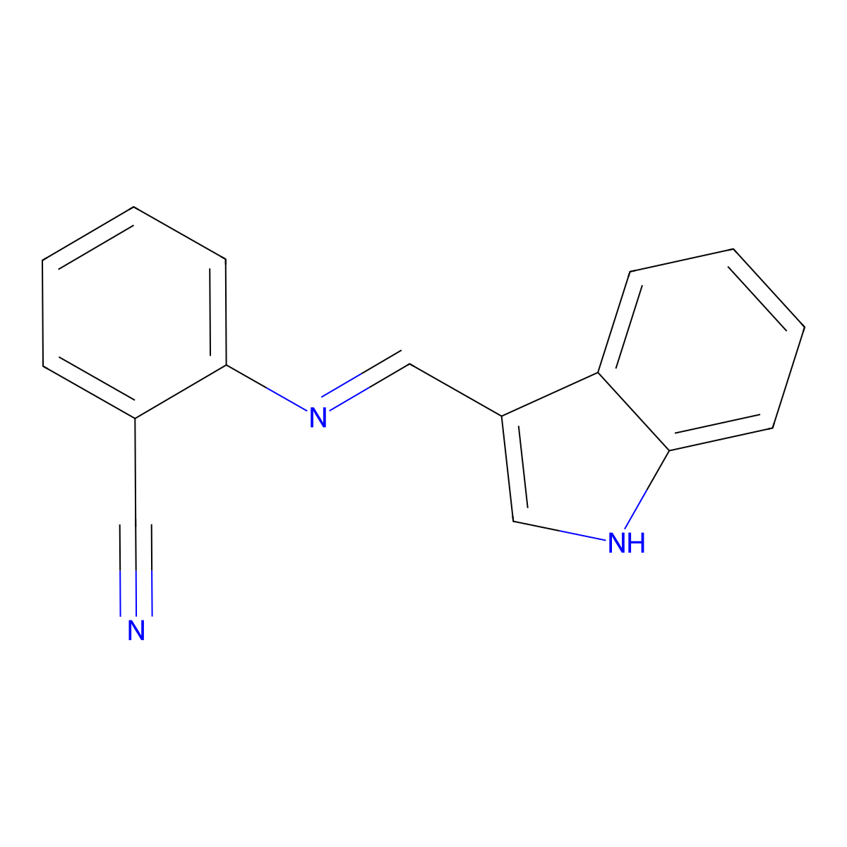 (E)-2-(((1H-indol-3-yl)methylene)amino)benzonitrile molecular structure, CAS 300361-55-1