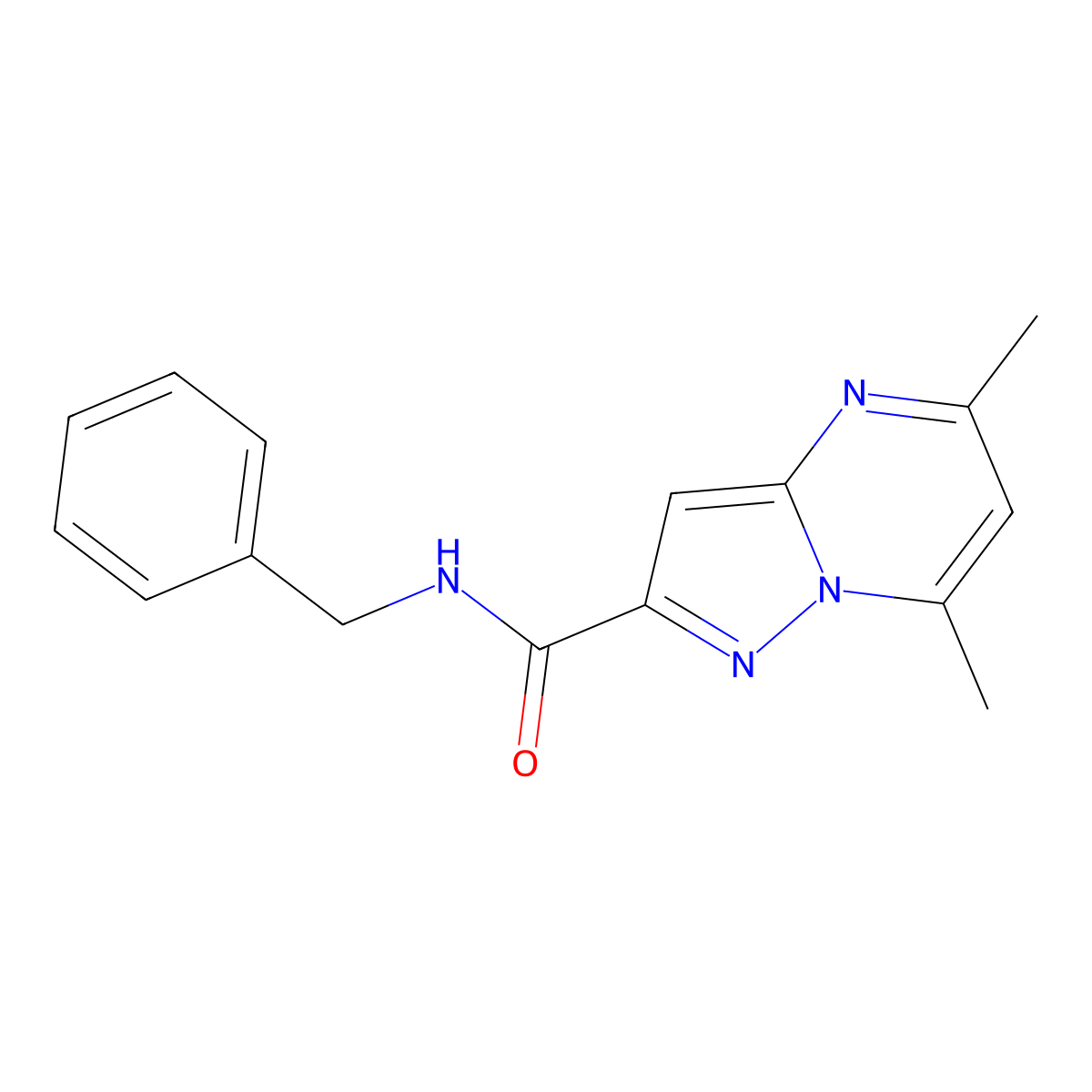 N-benzyl-5,7-dimethylpyrazolo[1,5-a]pyrimidine-2-carboxamide molecular structure, CAS 300361-73-3