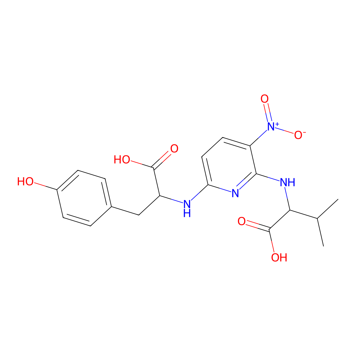 2-[(6-{[2-Hydroxy-1-(4-hydroxybenzyl)-2-oxoethyl]amino}-3-nitro-2-pyridinyl)amino]-3-methylbutanoic acid molecular structure, CAS 300374-40-7