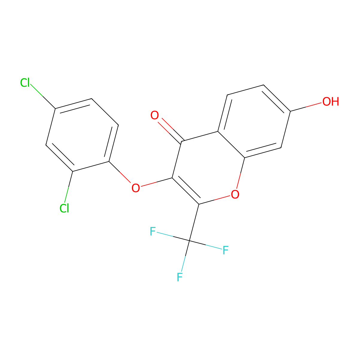 3-(2,4-dichlorophenoxy)-7-hydroxy-2-(trifluoromethyl)-4H-chromen-4-one molecular structure, CAS 300375-54-6