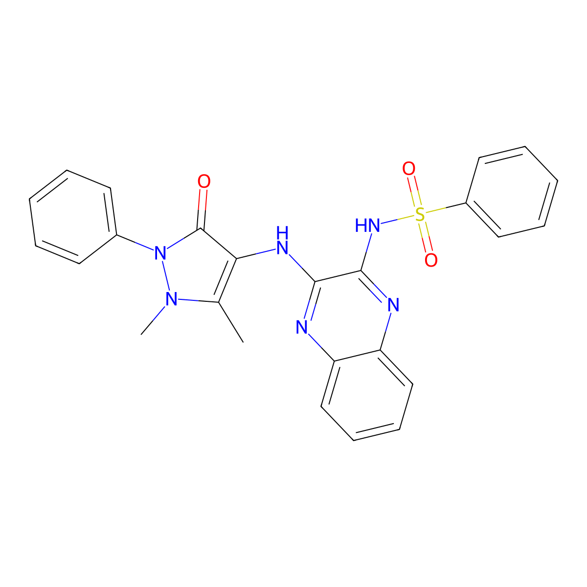 N-[3-[(1,5-dimethyl-3-oxo-2-phenylpyrazol-4-yl)amino]quinoxalin-2-yl]benzenesulfonamide molecular structure, CAS 300375-81-9