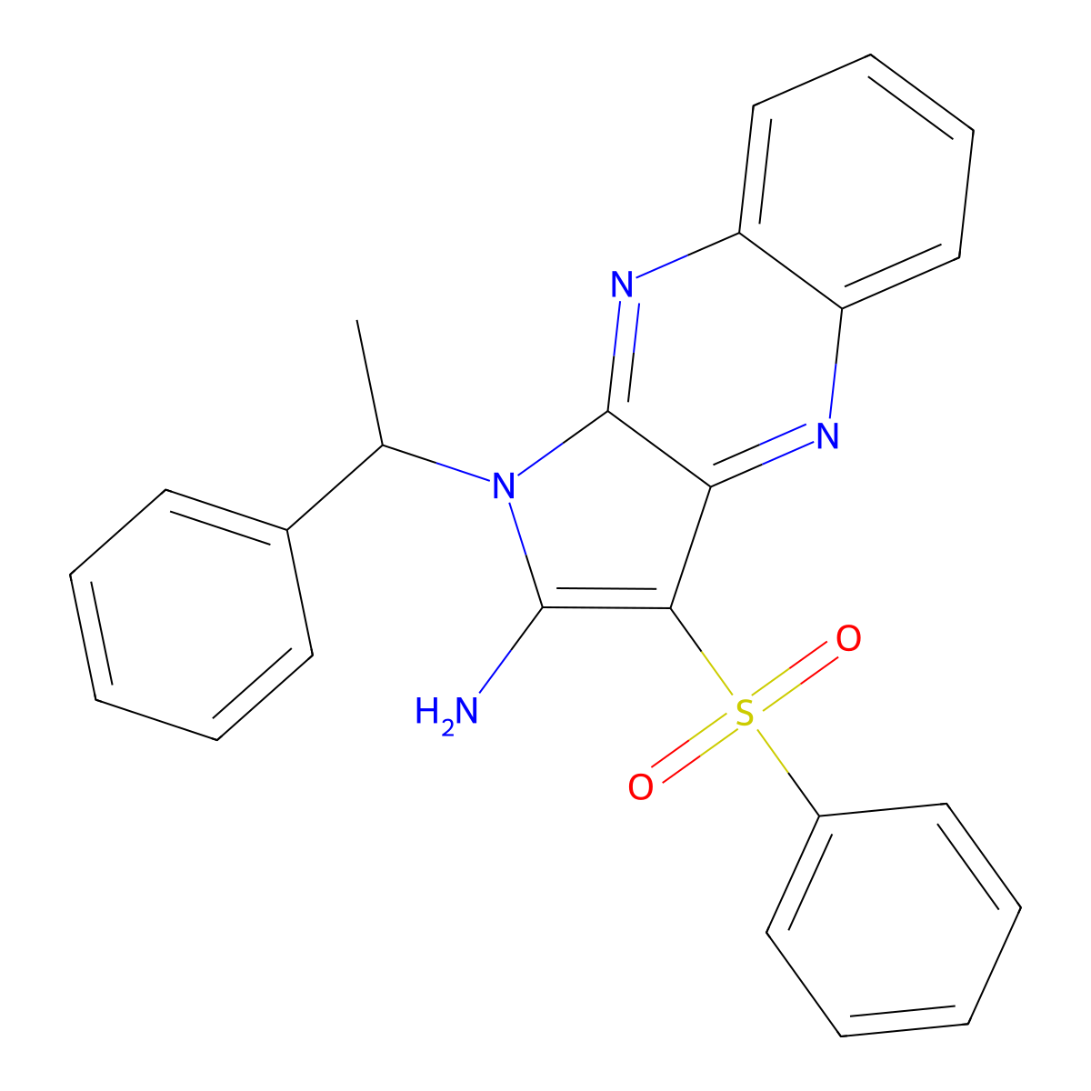1-(1-phenylethyl)-3-(phenylsulfonyl)-1H-pyrrolo[2,3-b]quinoxalin-2-amine molecular structure, CAS 300376-24-3