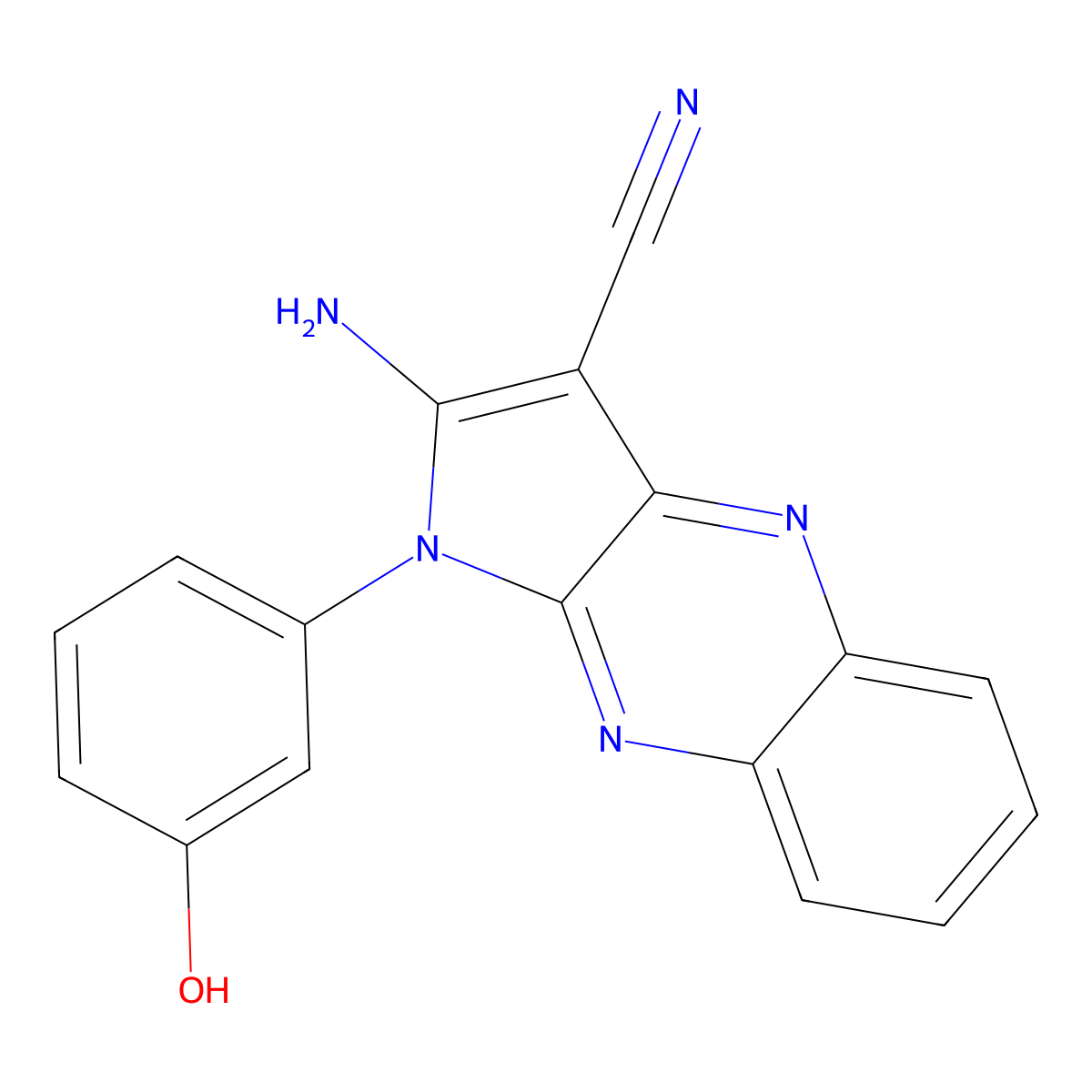 2-Amino-1-(3-hydroxyphenyl)pyrrolo[3,2-b]quinoxaline-3-carbonitrile molecular structure, CAS 300376-34-5