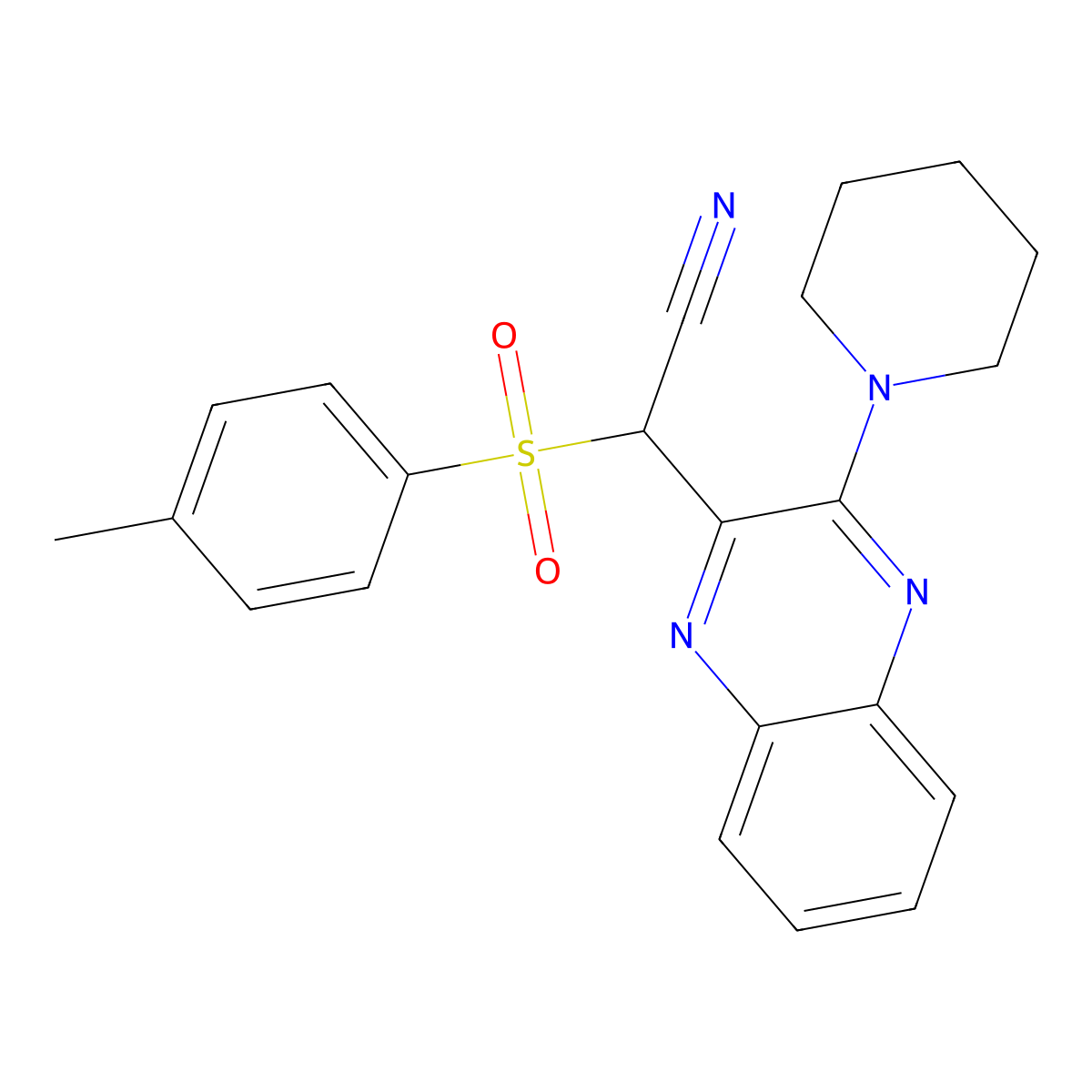 2-(4-Methylphenyl)sulfonyl-2-(3-piperidin-1-ylquinoxalin-2-yl)acetonitrile molecular structure, CAS 300376-84-5