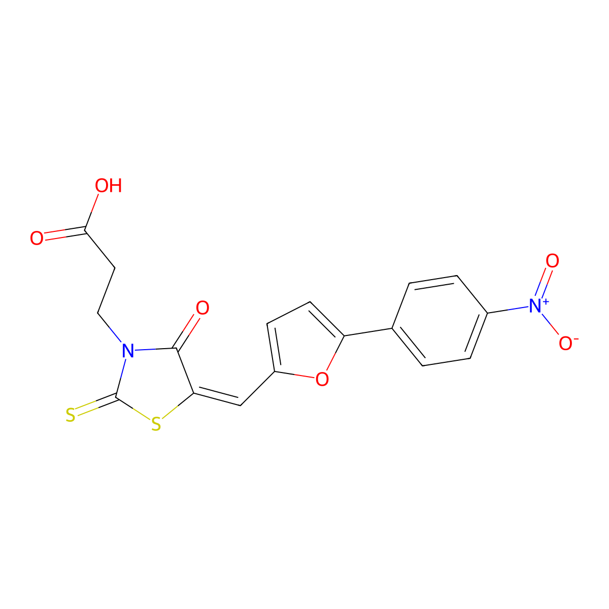 (E)-3-(5-((5-(4-nitrophenyl)furan-2-yl)methylene)-4-oxo-2-thioxothiazolidin-3-yl)propanoic acid molecular structure, CAS 300377-05-3