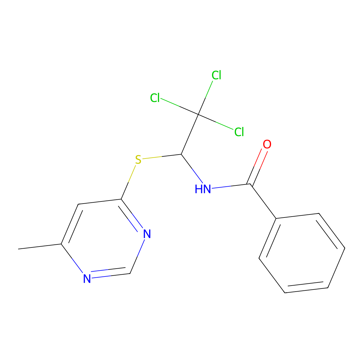 N-{2,2,2-trichloro-1-[(6-methylpyrimidin-4-yl)sulfanyl]ethyl}benzamide molecular structure, CAS 300378-98-7