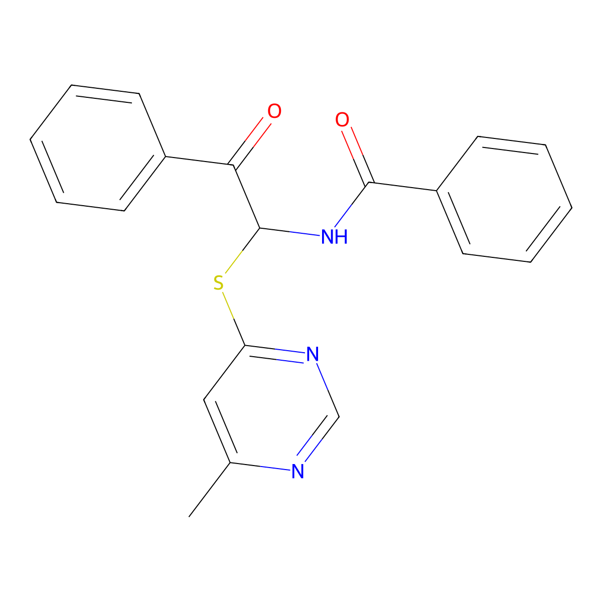 N-[1-(6-methylpyrimidin-4-ylthio)-2-oxo-2-phenylethyl]benzamide molecular structure, CAS 300378-99-8