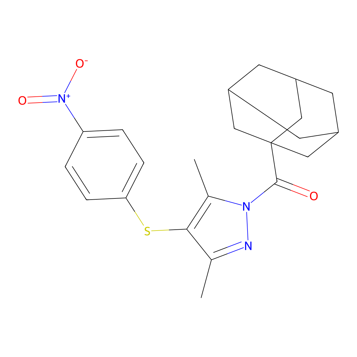 1-Adamantyl-[3,5-dimethyl-4-(4-nitrophenyl)sulfanylpyrazol-1-yl]methanone molecular structure, CAS 300379-02-6