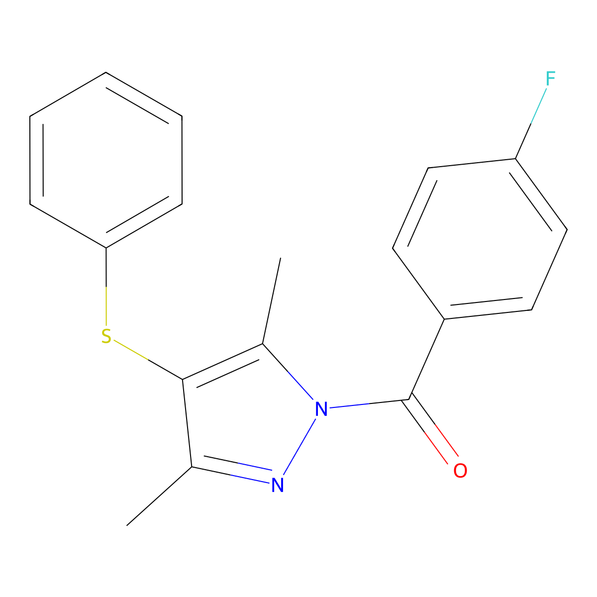 (3,5-dimethyl-4-(phenylthio)-1H-pyrazol-1-yl)(4-fluorophenyl)methanone molecular structure, CAS 300379-06-0