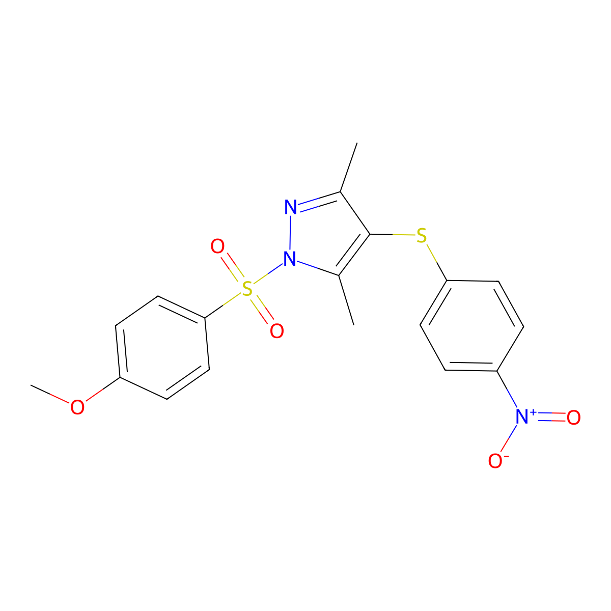 1-(4-Methoxyphenyl)sulfonyl-3,5-dimethyl-4-(4-nitrophenyl)sulfanylpyrazole molecular structure, CAS 300379-13-9