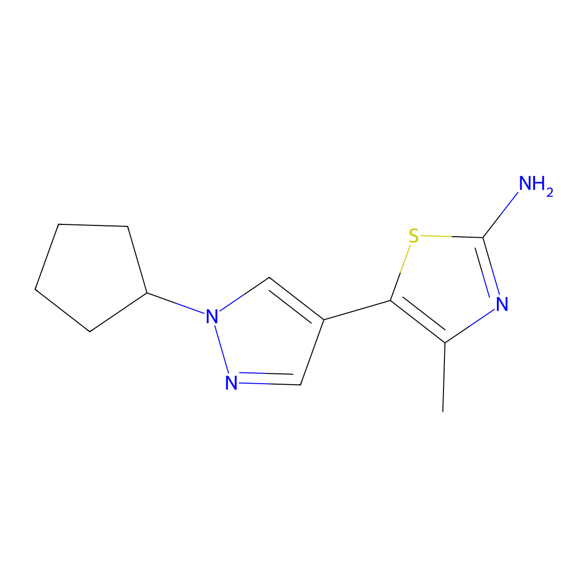2-Thiazolamine, 5-(1-cyclopentyl-1H-pyrazol-4-yl)-4-methyl- molecular structure, CAS 3003797-50-7
