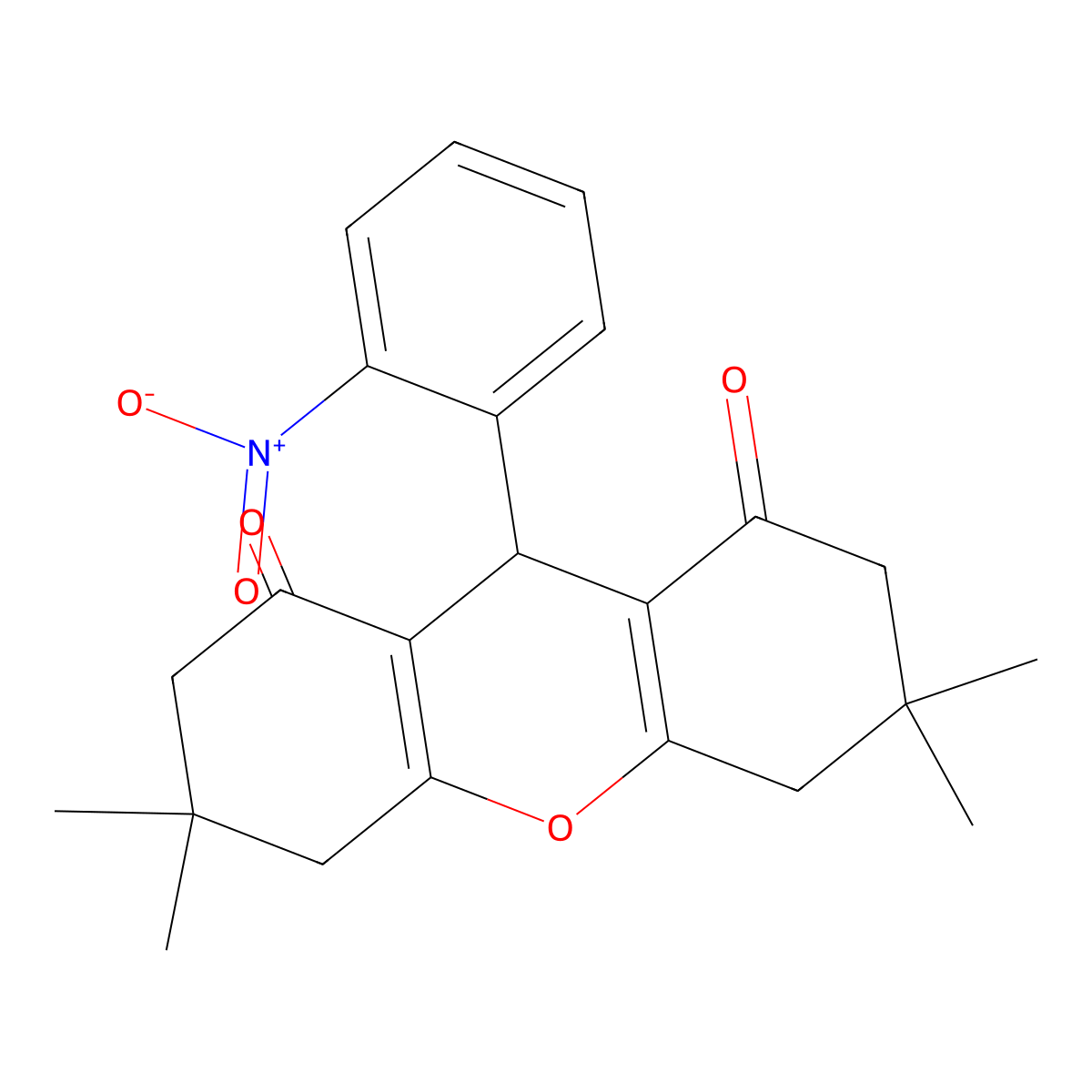 3,3,6,6-tetramethyl-9-(2-nitrophenyl)-4,5,7,9-tetrahydro-2H-xanthene-1,8-dione molecular structure, CAS 30038-64-3