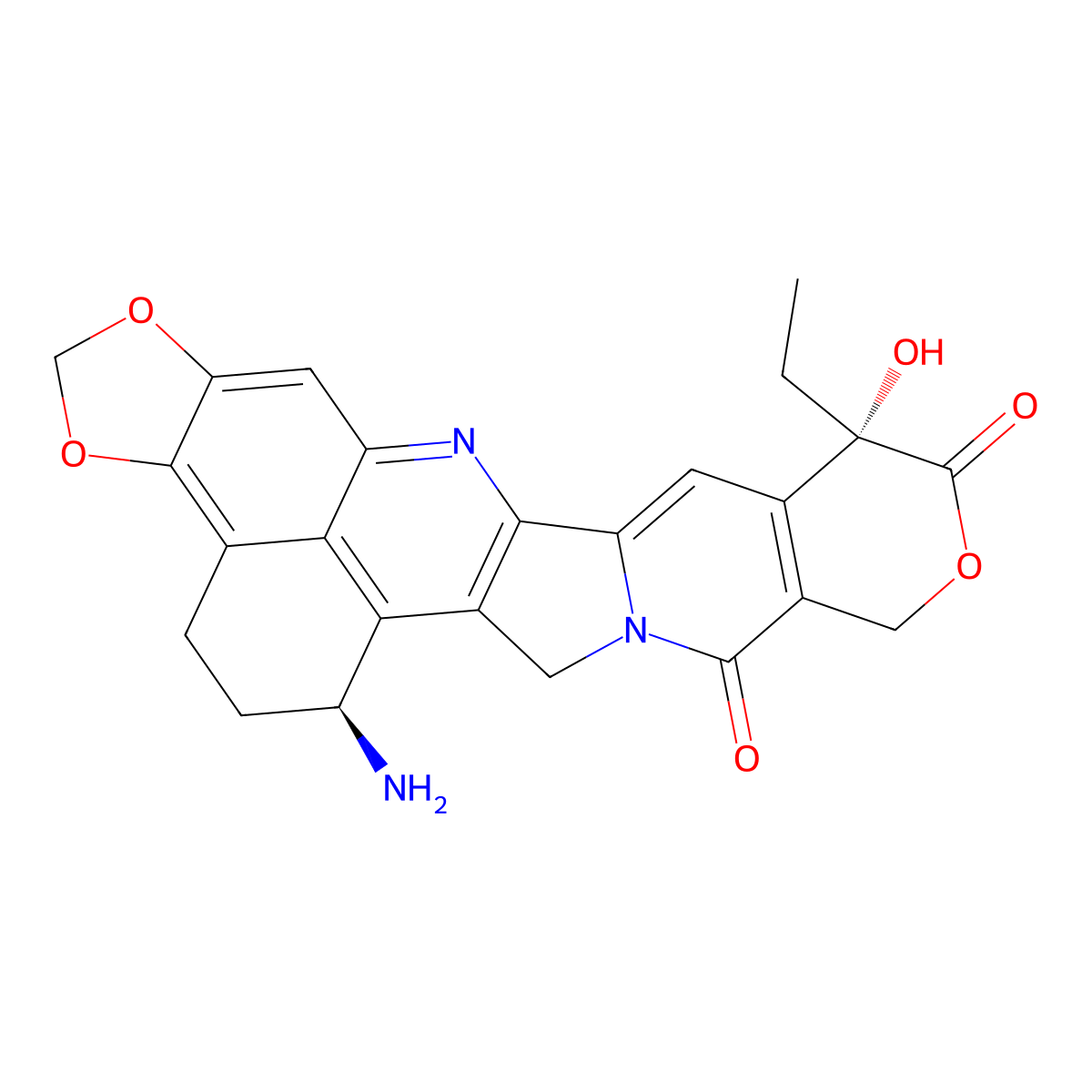 (10S,26S)-26-amino-10-ethyl-10-hydroxy-8,19,21-trioxa-4,15-diazaheptacyclo[14.10.1.02,14.04,13.06,11.018,22.023,27]heptacosa-1,6(11),12,14,16,18(22),23(27)-heptaene-5,9-dione molecular structure, CAS 3003834-30-5