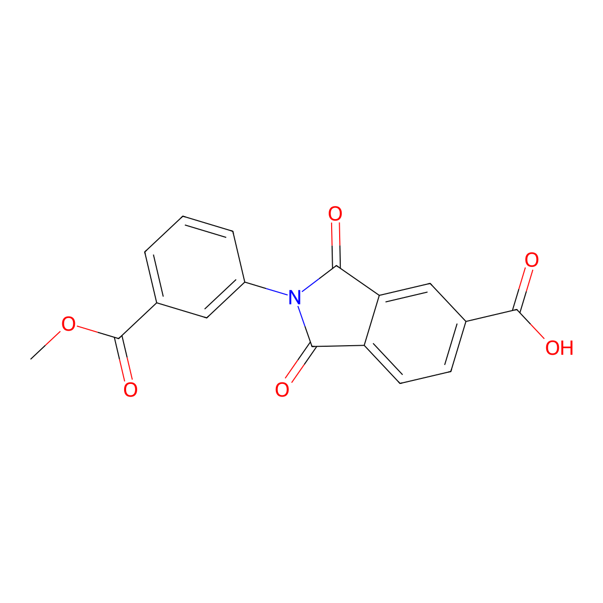 2-[3-(methoxycarbonyl)phenyl]-1,3-dioxo-2,3-dihydro-1H-isoindole-5-carboxylic acid molecular structure, CAS 300384-93-4