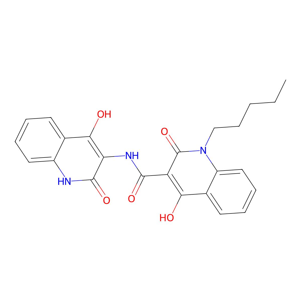 4-hydroxy-N-(4-hydroxy-2-oxo-1,2-dihydroquinolin-3-yl)-2-oxo-1-pentyl-1,2-dihydroquinoline-3-carboxamide molecular structure, CAS 300388-17-4