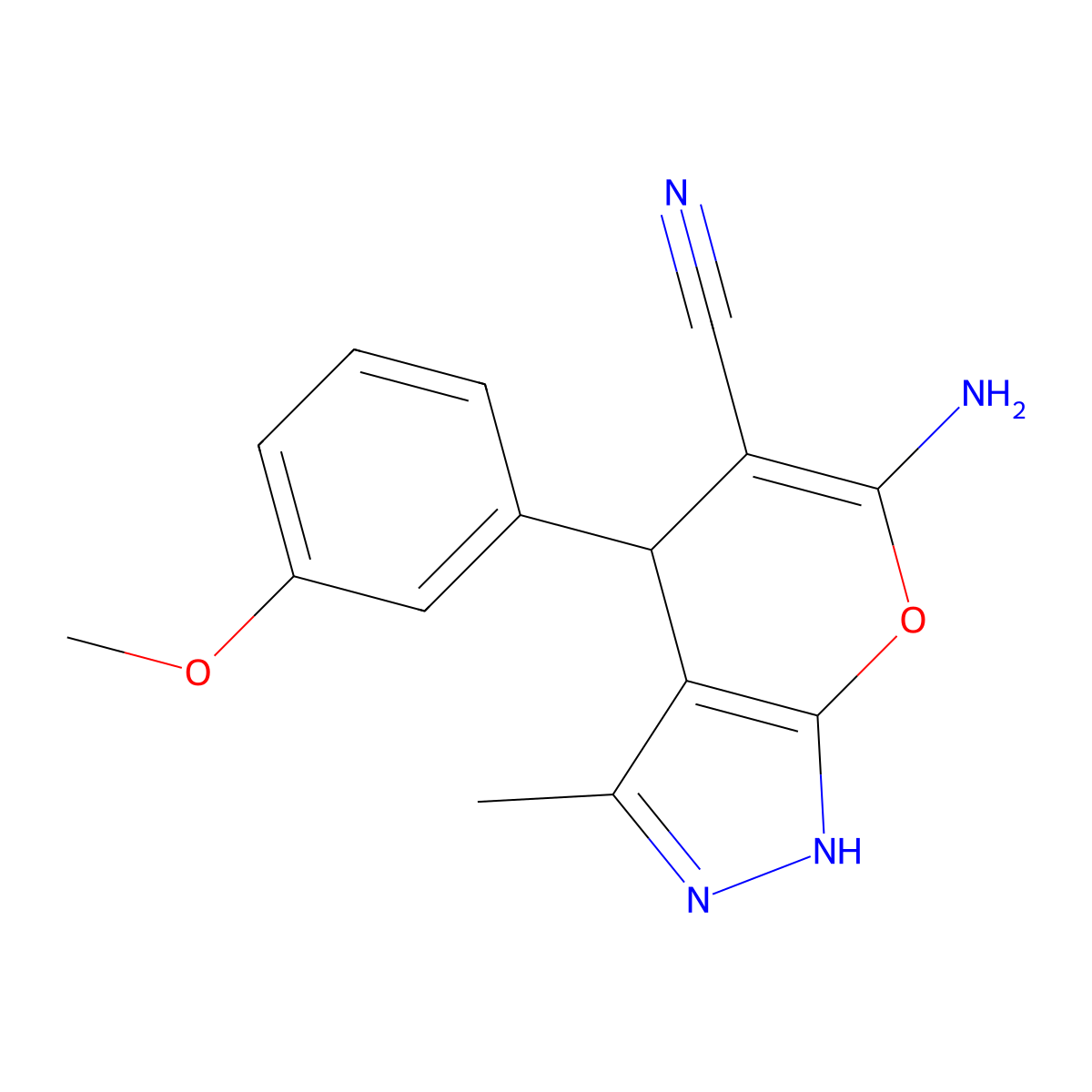 6-Amino-4-(3-methoxyphenyl)-3-methyl-1,4-dihydropyrano[2,3-c]pyrazole-5-carbonitrile molecular structure, CAS 300388-53-8
