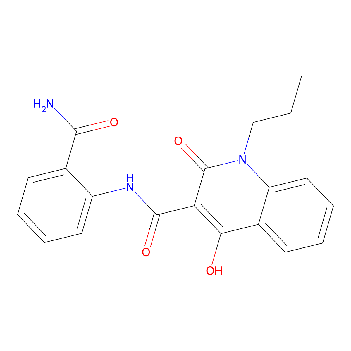 N-(2-carbamoylphenyl)-4-hydroxy-2-oxo-1-propyl-1,2-dihydroquinoline-3-carboxamide molecular structure, CAS 300388-60-7