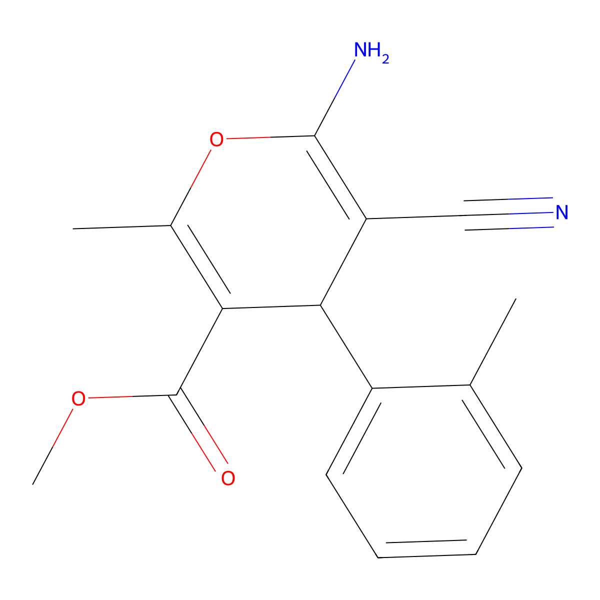 methyl 6-amino-5-cyano-2-methyl-4-(2-methylphenyl)-4H-pyran-3-carboxylate molecular structure, CAS 300388-62-9