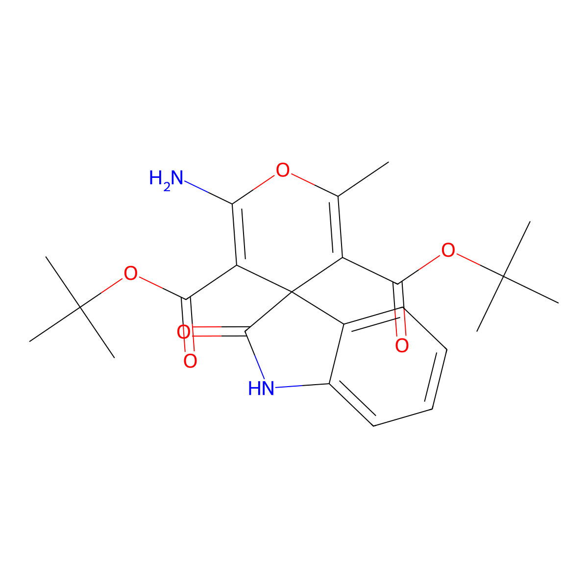 ditert-butyl 2'-amino-6'-methyl-2-oxospiro[1H-indole-3,4'-pyran]-3',5'-dicarboxylate molecular structure, CAS 300388-83-4