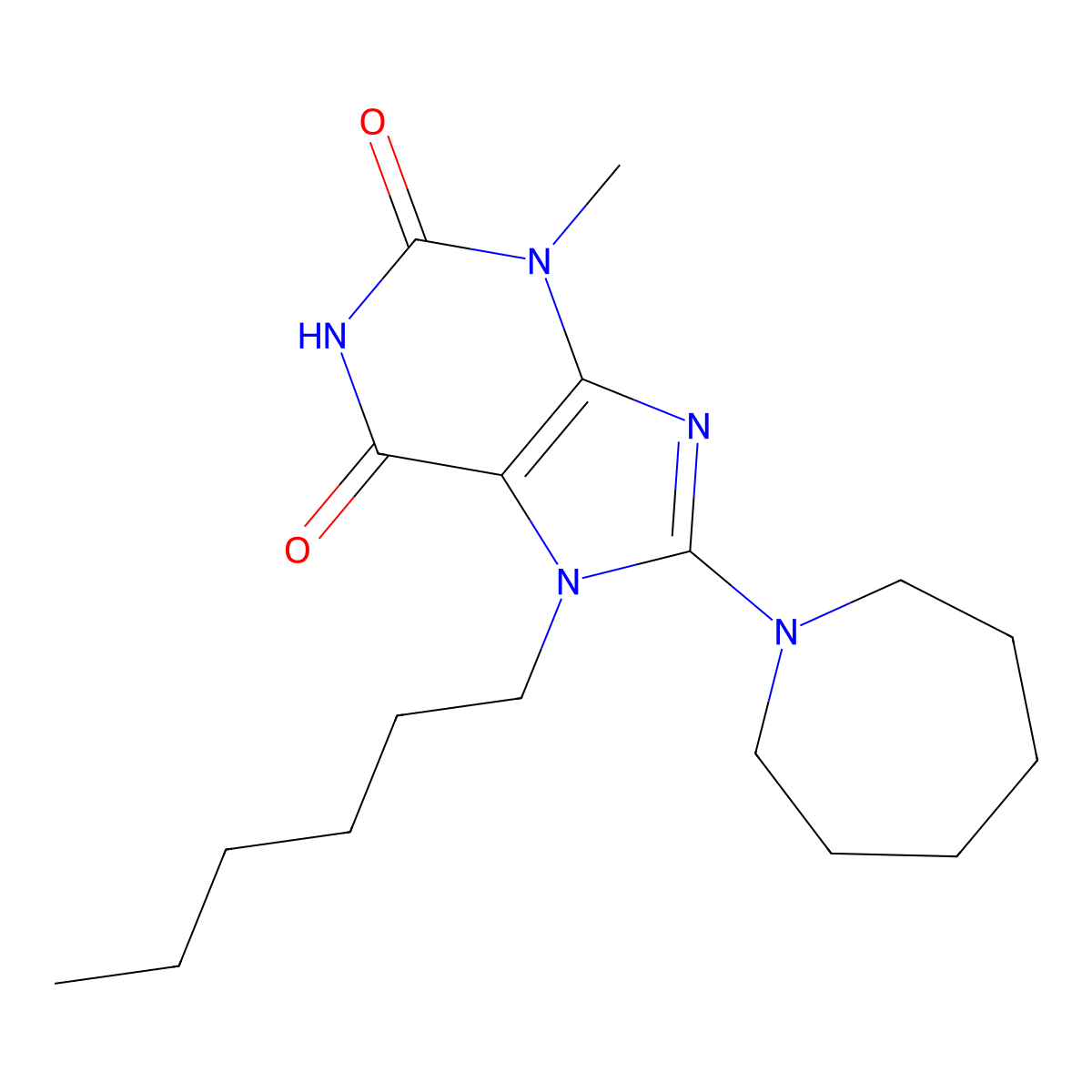 8-(Azepan-1-yl)-7-hexyl-3-methylpurine-2,6-dione molecular structure, CAS 300388-89-0