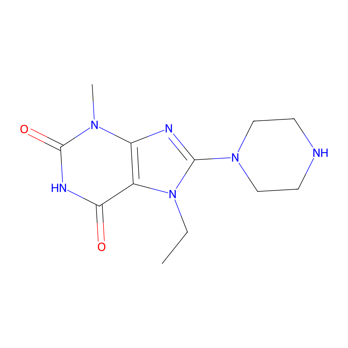 7-Ethyl-3-methyl-8-piperazin-1-ylpurine-2,6-dione molecular structure, CAS 300391-56-4