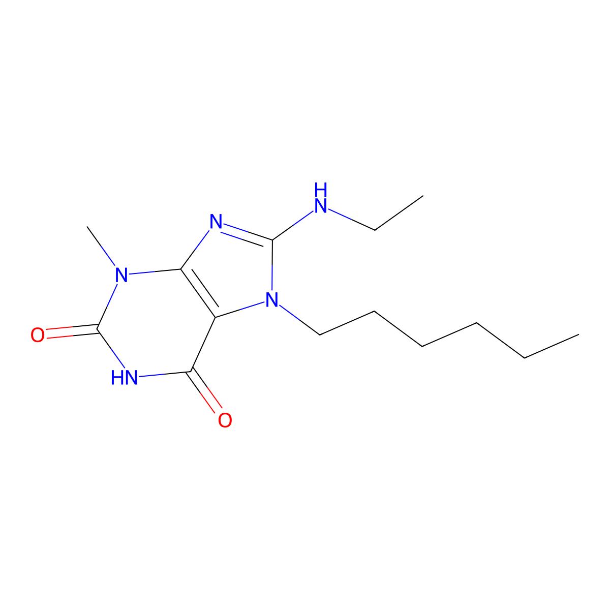 8-Ethylamino-7-hexyl-3-methyl-3,7-dihydro-purine-2,6-dione molecular structure, CAS 300392-03-4