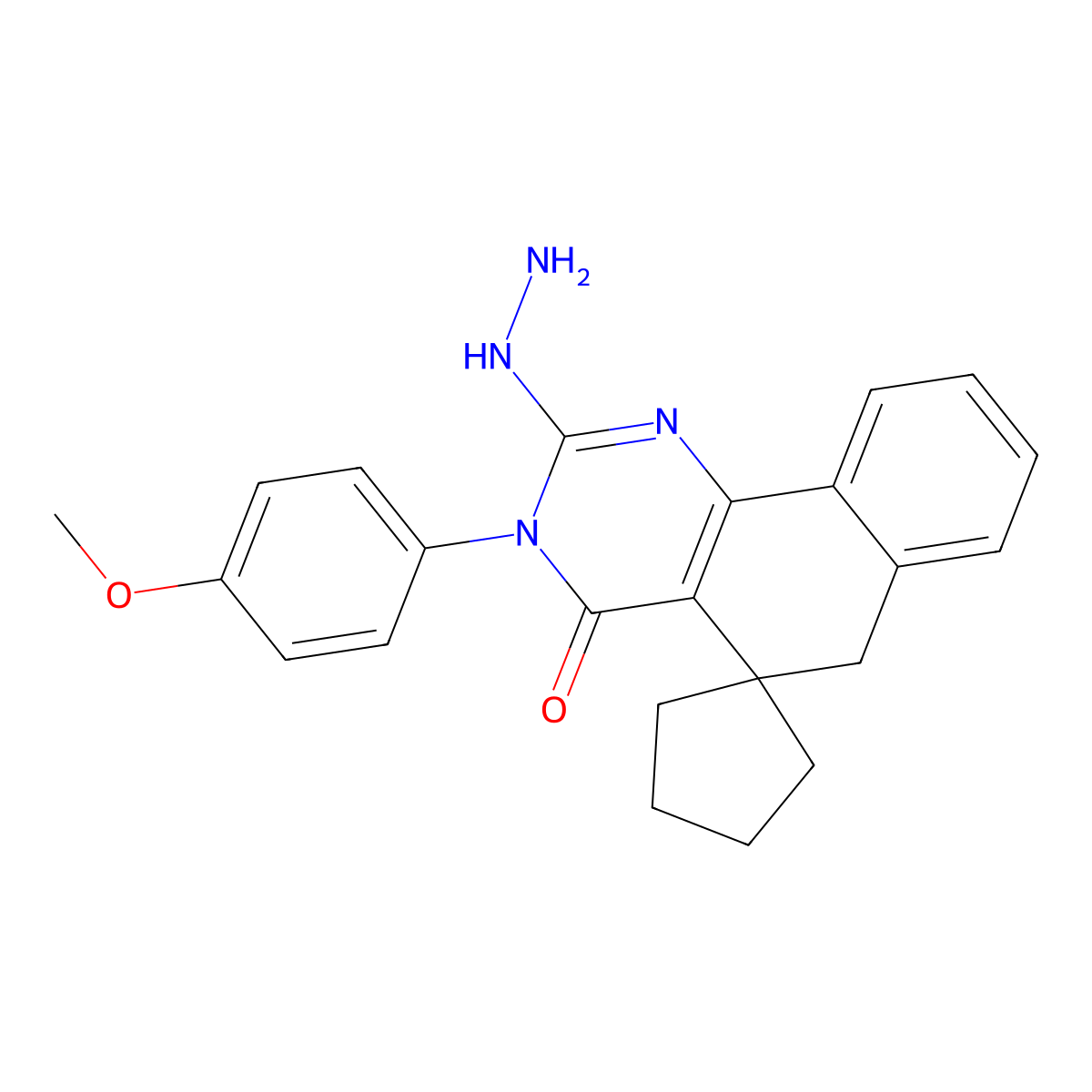2-hydrazinyl-3-(4-methoxyphenyl)spiro[6H-benzo[h]quinazoline-5,1'-cyclopentane]-4-one molecular structure, CAS 300392-43-2