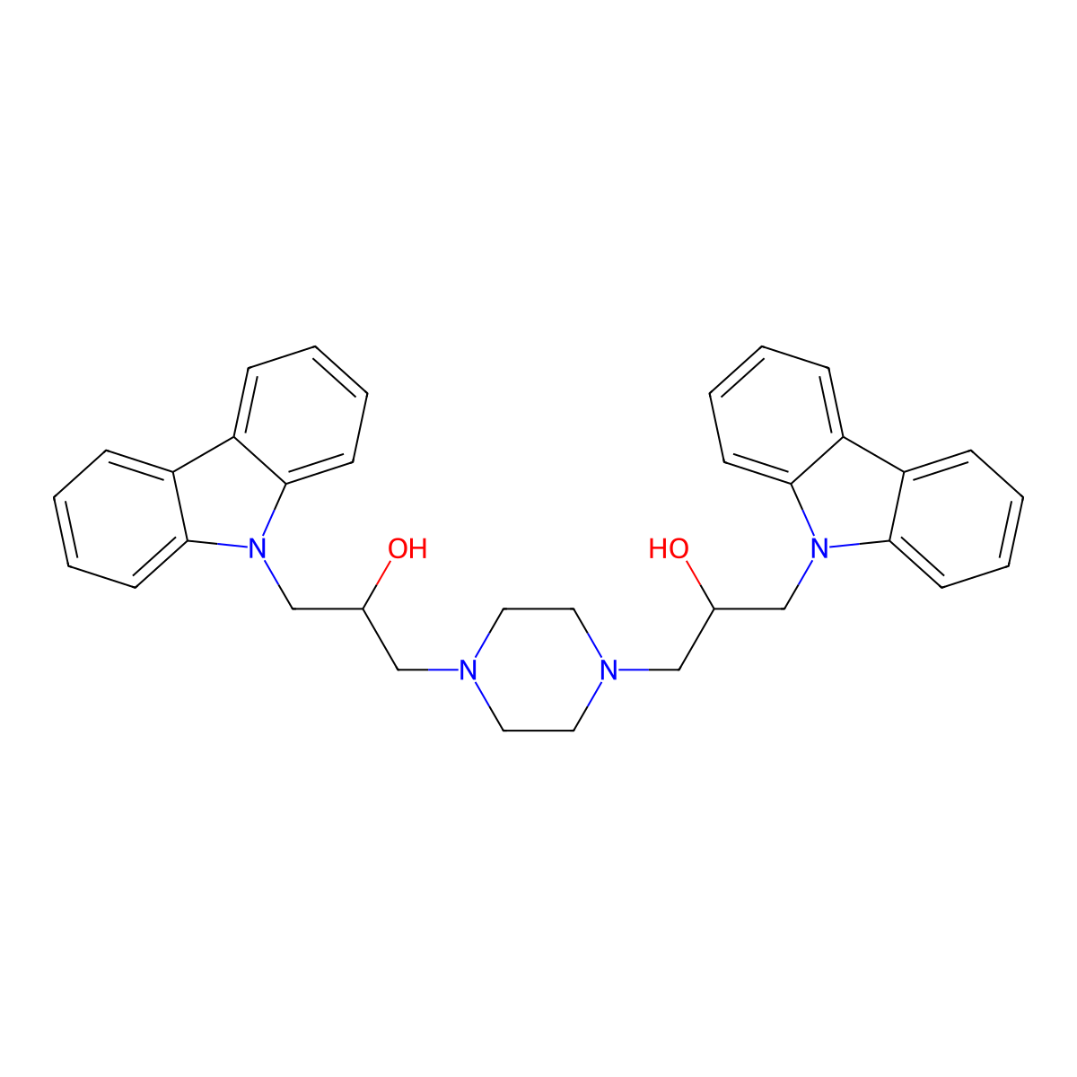 1-Carbazol-9-yl-3-[4-(3-carbazol-9-yl-2-hydroxypropyl)piperazin-1-yl]propan-2-ol molecular structure, CAS 300392-69-2
