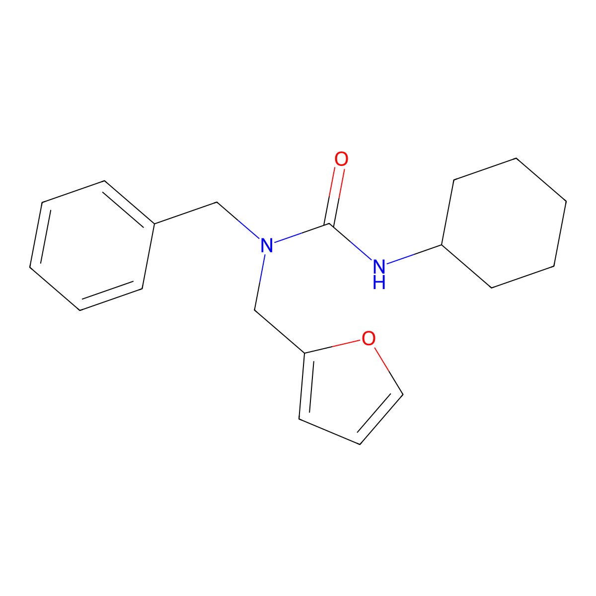 1-Benzyl-3-cyclohexyl-1-(furan-2-ylmethyl)urea molecular structure, CAS 300393-59-3